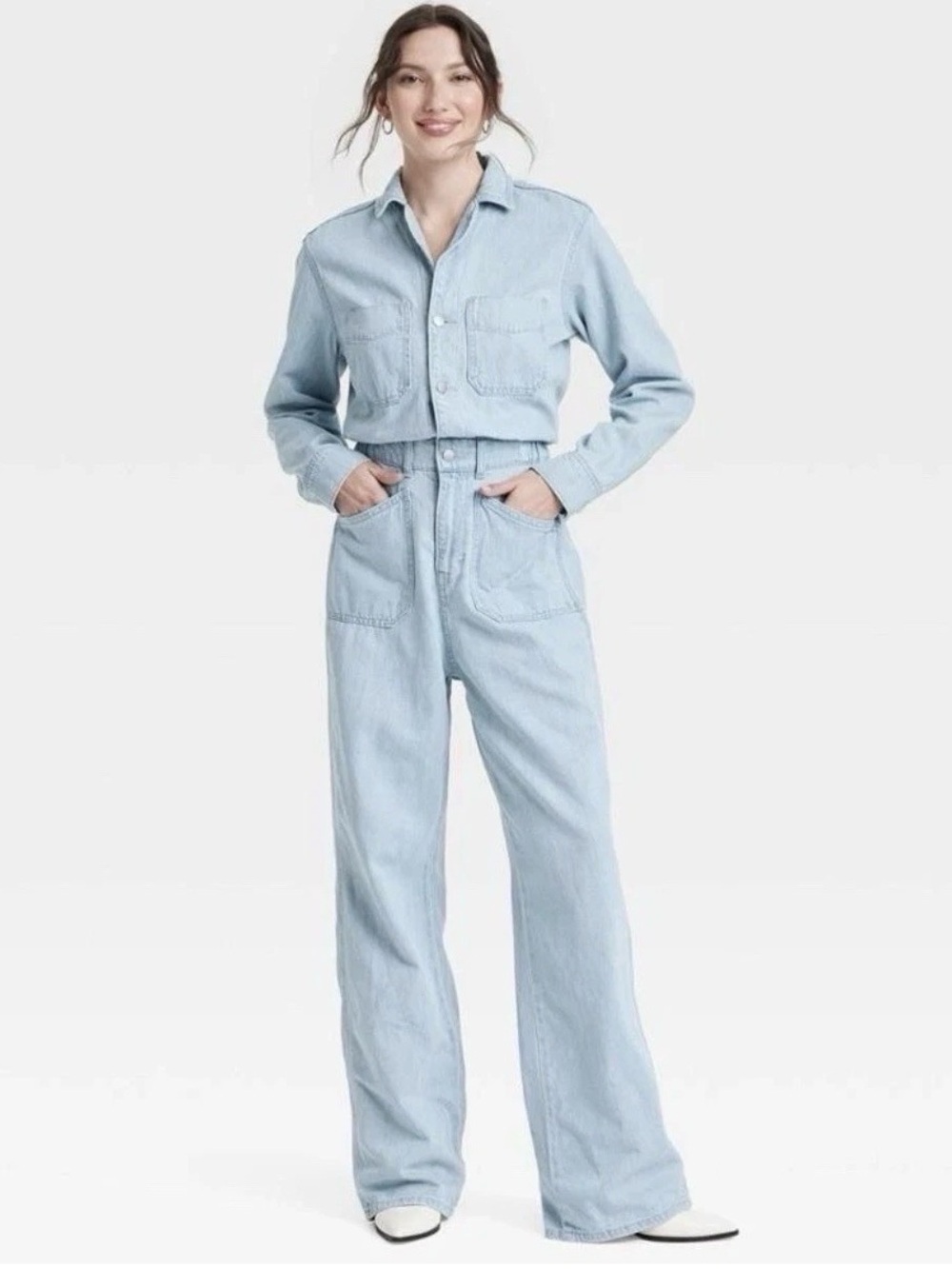Universal Thread Pale Blue Denim One-Piece Jumpsuit with Wide Legs